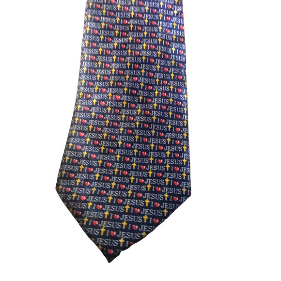 Fratello Mens Tie Hand Made 50" X 3.5 I Love Jesus Religion - Picture 7 of 7